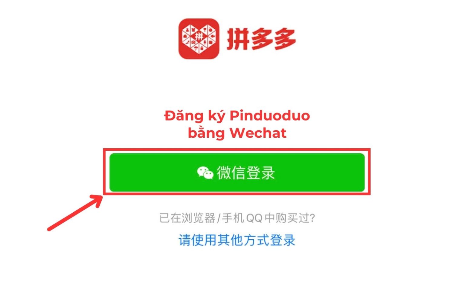 Đăng ký tài khoản Pinduoduo thông qua Wechat