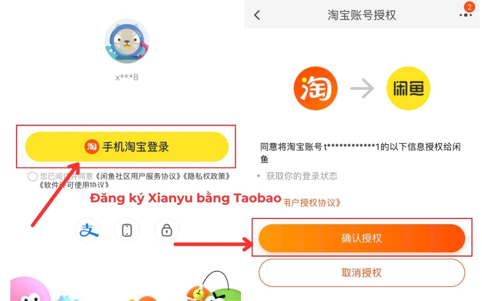 Đăng ký tài khoản Xianyu thông qua tài khoản Taobao