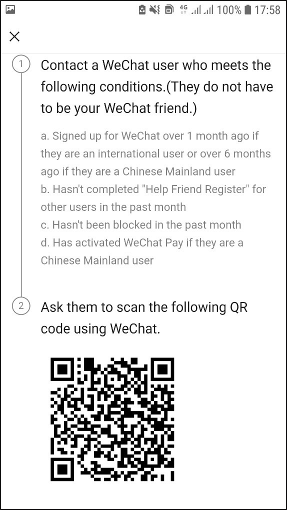 Nhờ một người dùng WeChat trên 6 tháng quét mã QR để xác thực