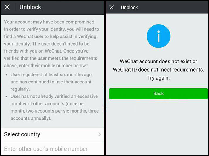 thông báo tài khoản WeChat bị chặn