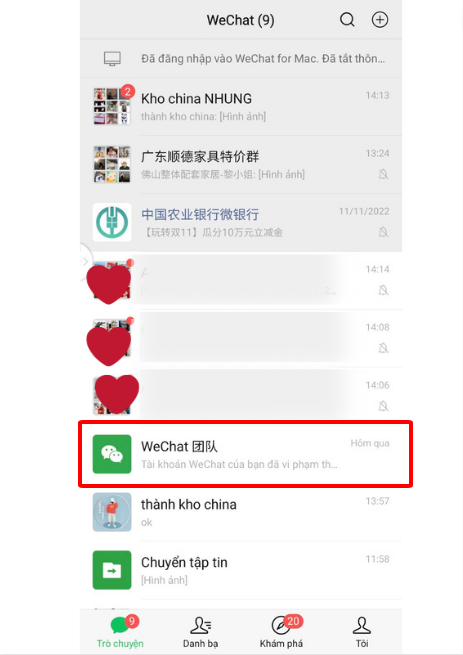 truy cập vào mục Wechat Group