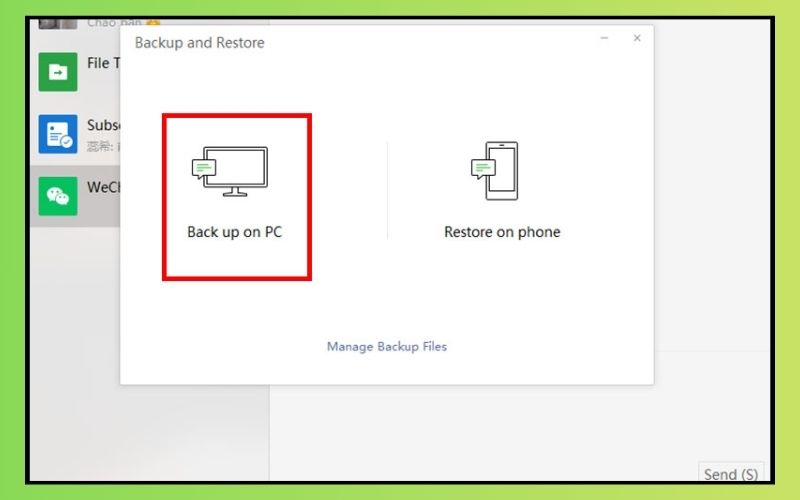 nhấn chọn Back up on PC