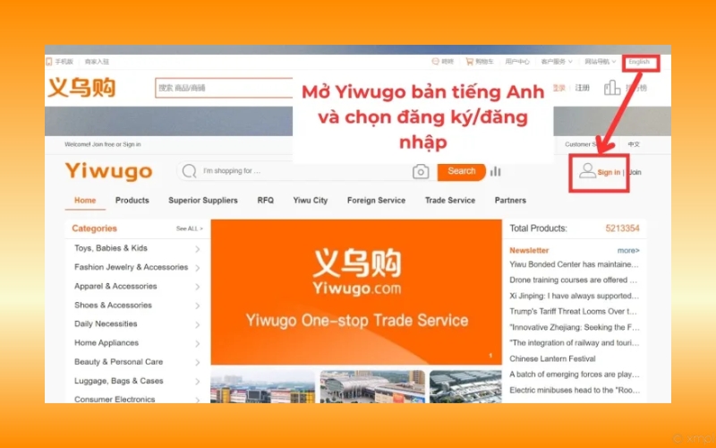 Chọn ngôn ngữ “English”