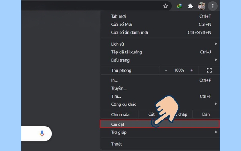 Chọn mục Cài đặt