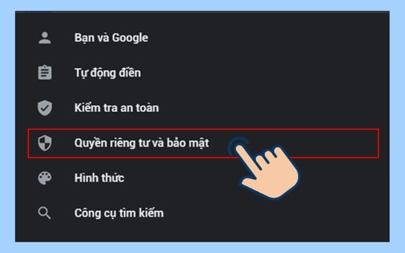 Truy cập vào Quyền riêng tư và bảo mật