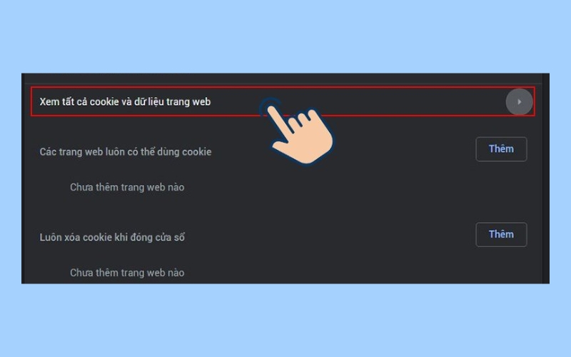 Tiếp tục chọn Xem tất cả cookie và dữ liệu trang web