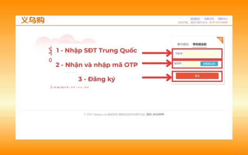 Đăng ký tài khoản bằng số điện thoại Trung Quốc