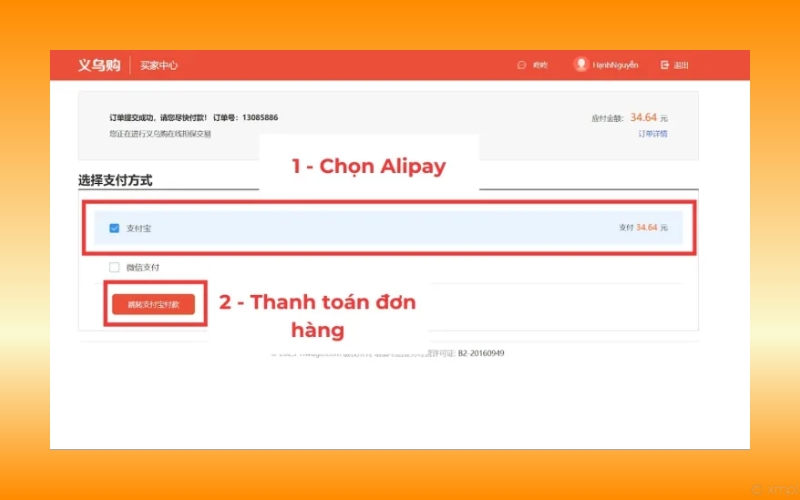 Chọn “提交订单” để xác nhận đặt mua hàng Yiwugo