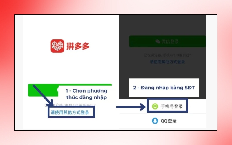 Chọn đăng nhập Pinduoduo bằng SĐT nhanh chóng