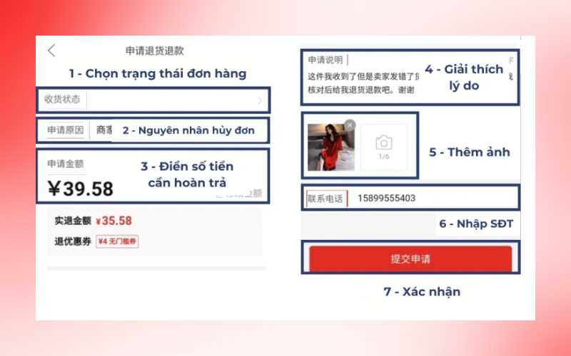 gửi yêu cầu hoàn tiền nhưng không trả hàng