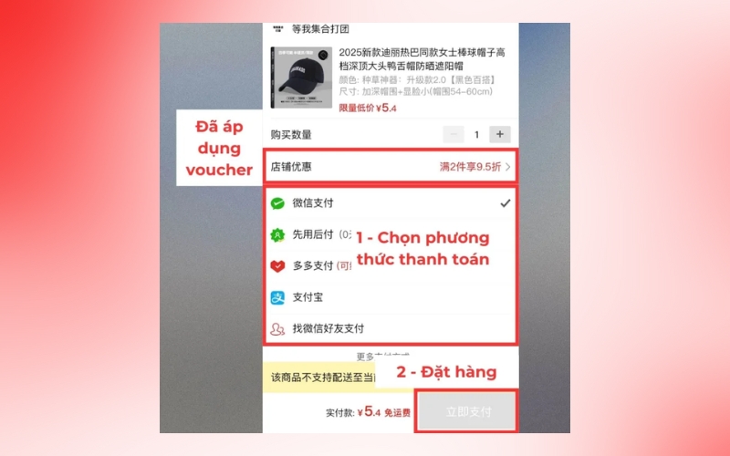 kiểm tra mã giảm giá đã áp dụng và tiến hành thanh toán
