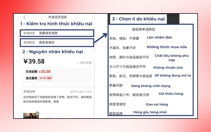 Lựa chọn nguyên nhân khiếu nại đơn hàng trên Pinduoduo