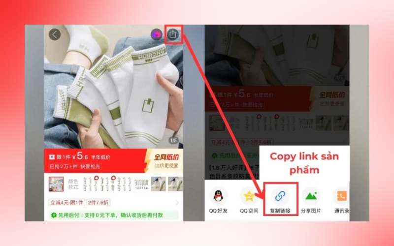 nhấn vào biểu tượng chia sẻ và lưu link sản phẩm