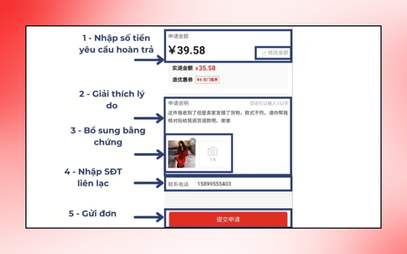 Nhập đầy đủ các thông tin khiếu nại hoàn tất cách khiếu nại trên Pinduoduo