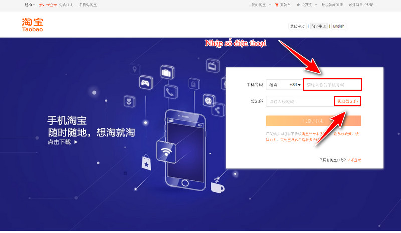 điền số điện thoại vào ô đăng ký