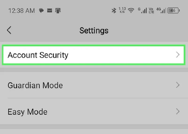 chọn Account Security (Bảo mật tài khoản)