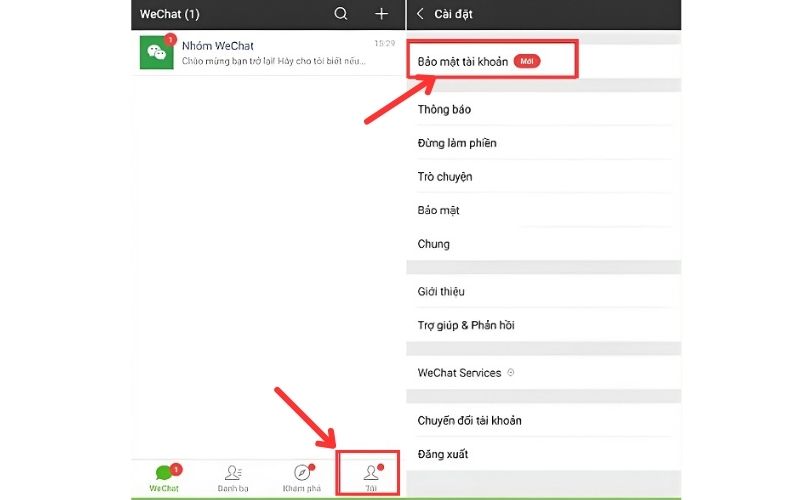 truy cập vào mục Bảo mật tài khoản