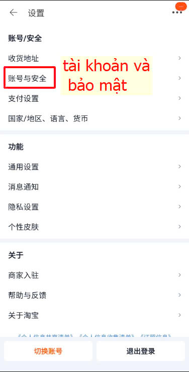 Chọn mục Tài khoản và bảo mật