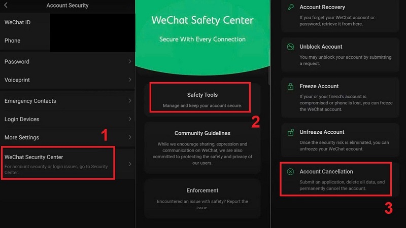 nhấn vào Hủy tài khoản (Account Cancellation)