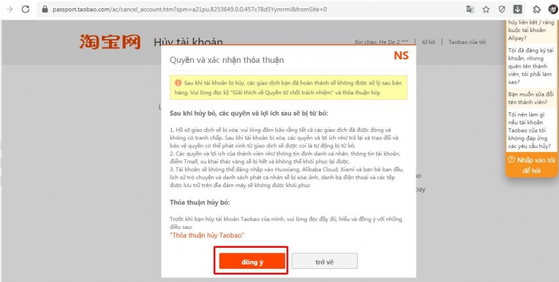 Nhấn vào nút màu cam để xác nhận