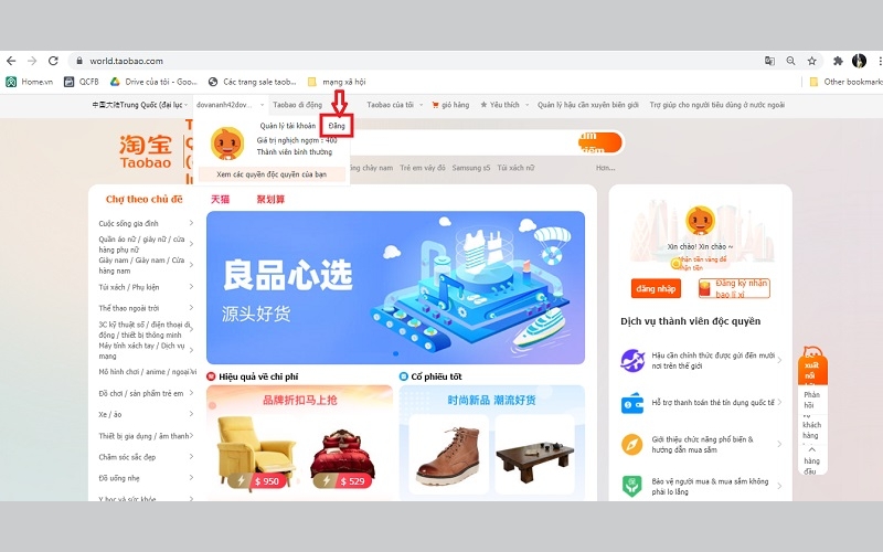 nhấn vào mục đăng xuất tài khoản