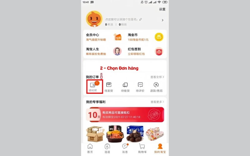 chọn mục Đang chờ thanh toán