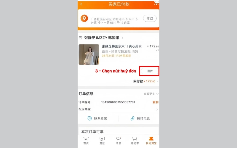 chọn mục Hủy đơn