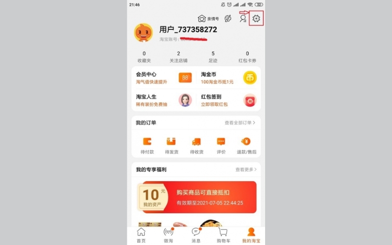 nhấn vào biểu tượng bánh răng