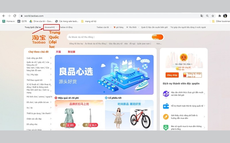 nhấp vào tên tài khoản đang đăng nhập