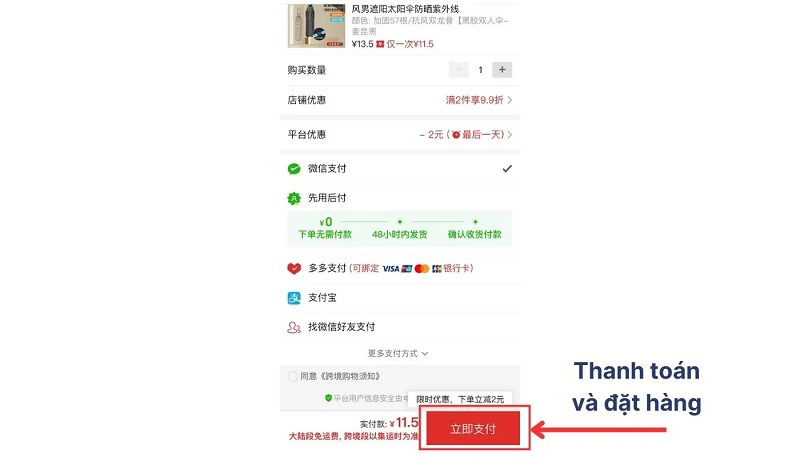 Kiểm tra đơn hàng và hoàn tất thanh toán