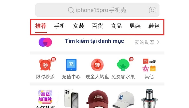 Tìm kiếm sản phẩm bằng danh mục