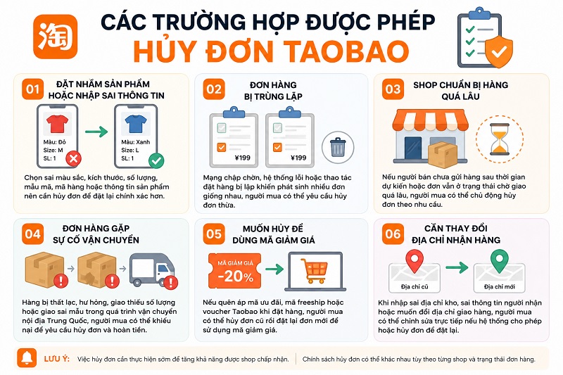 trường hợp cho phép hủy đơn Taobao
