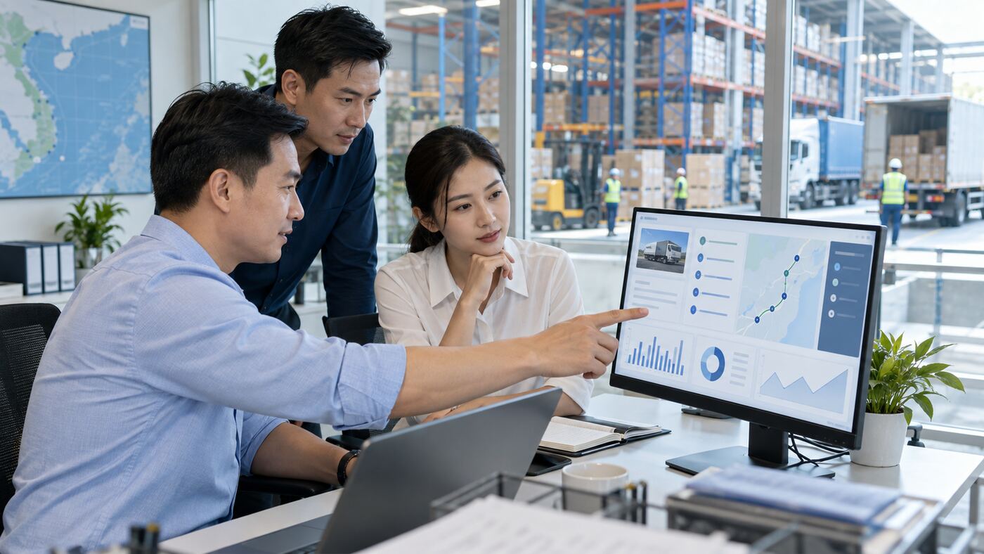 Góc làm việc minh họa chủ đề công ty thiết kế website logistics